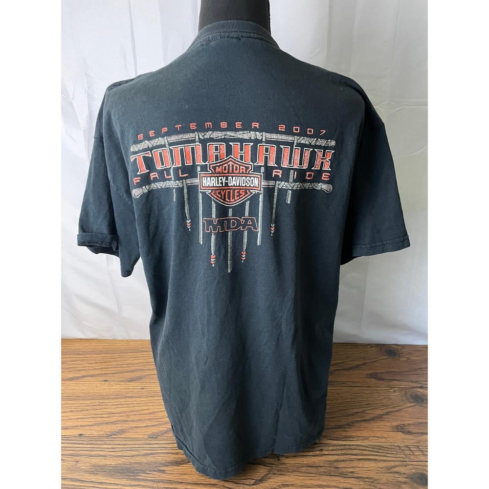 🔥 Vintage HARLEY DAVIDSON Men's Black T-Shirt L 2007 Tomahawk Ride Biker Tee